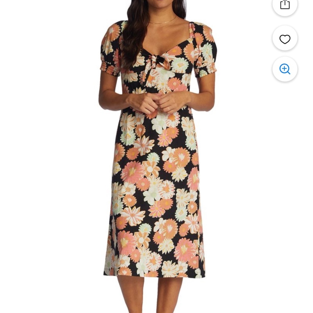 Roxy Summertime Feeling Floral Tie-Front Midi Dress Size XS‎